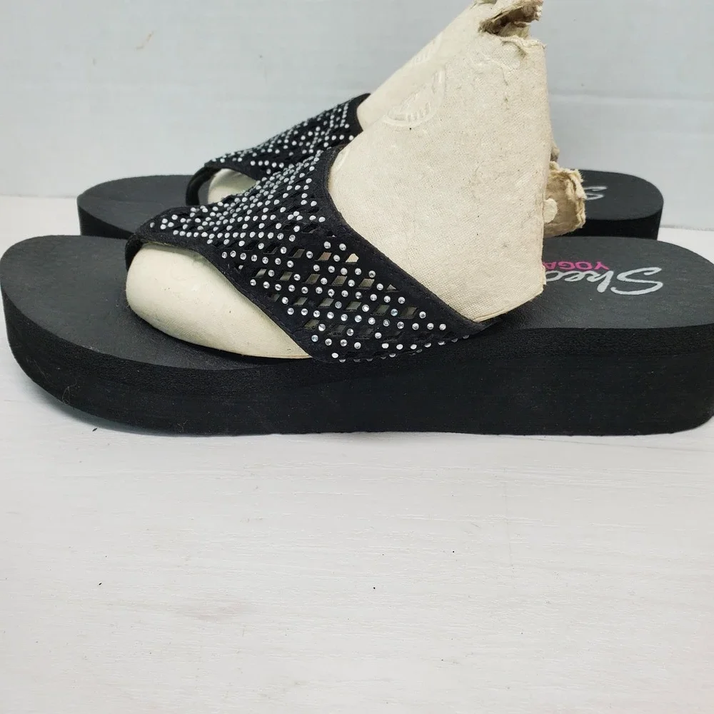 Skechers Yoga Foam Beeded Flip Flops Womens 9 Boho Fast Shipping
